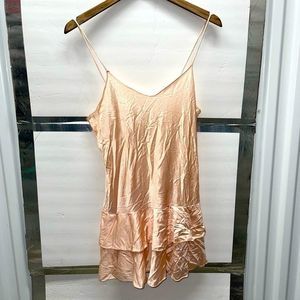 Vintage Satin Sexy Short Peach Spaghetti strap Ruffled Nighty Slip